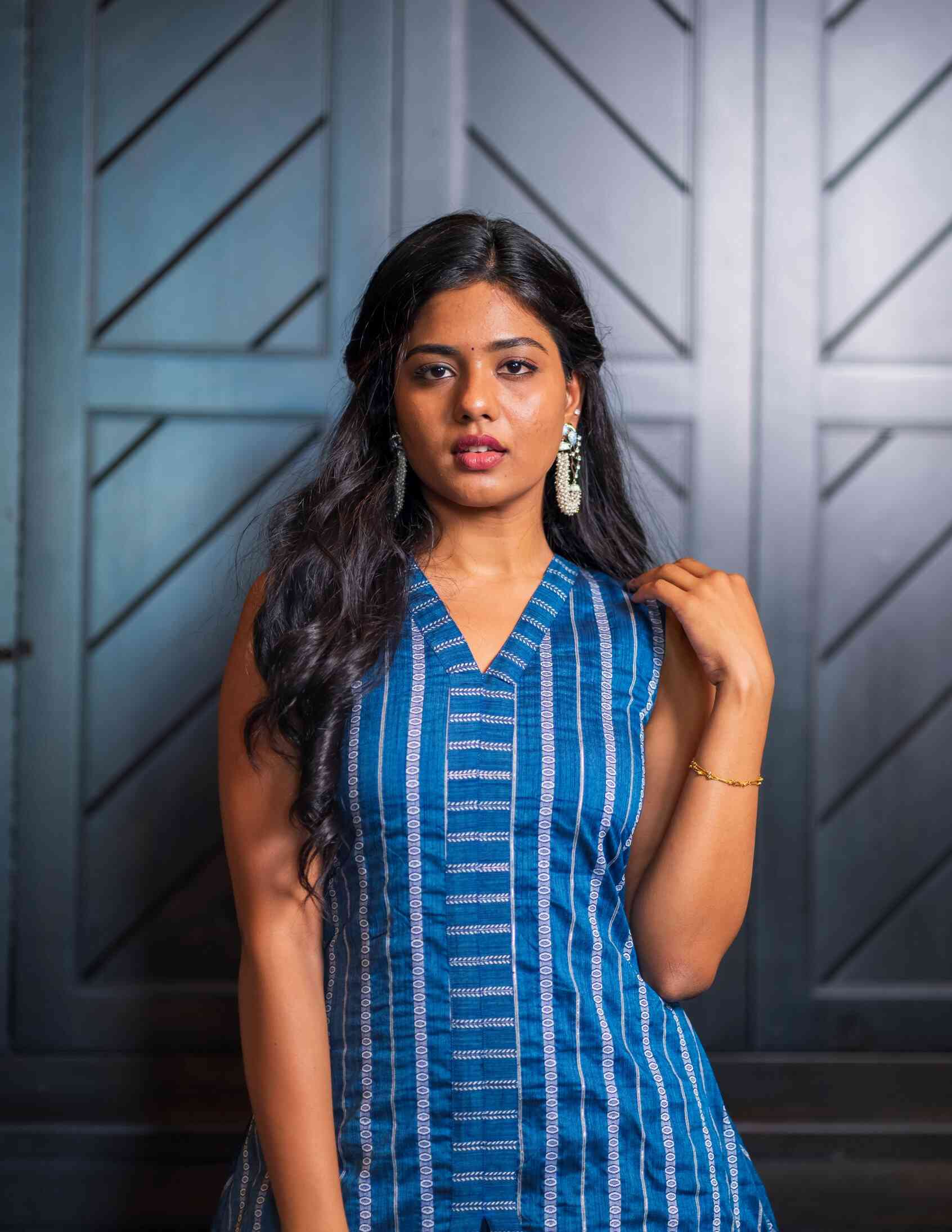 Blended Cotton & Silk Striped A-Line Co-ord Set