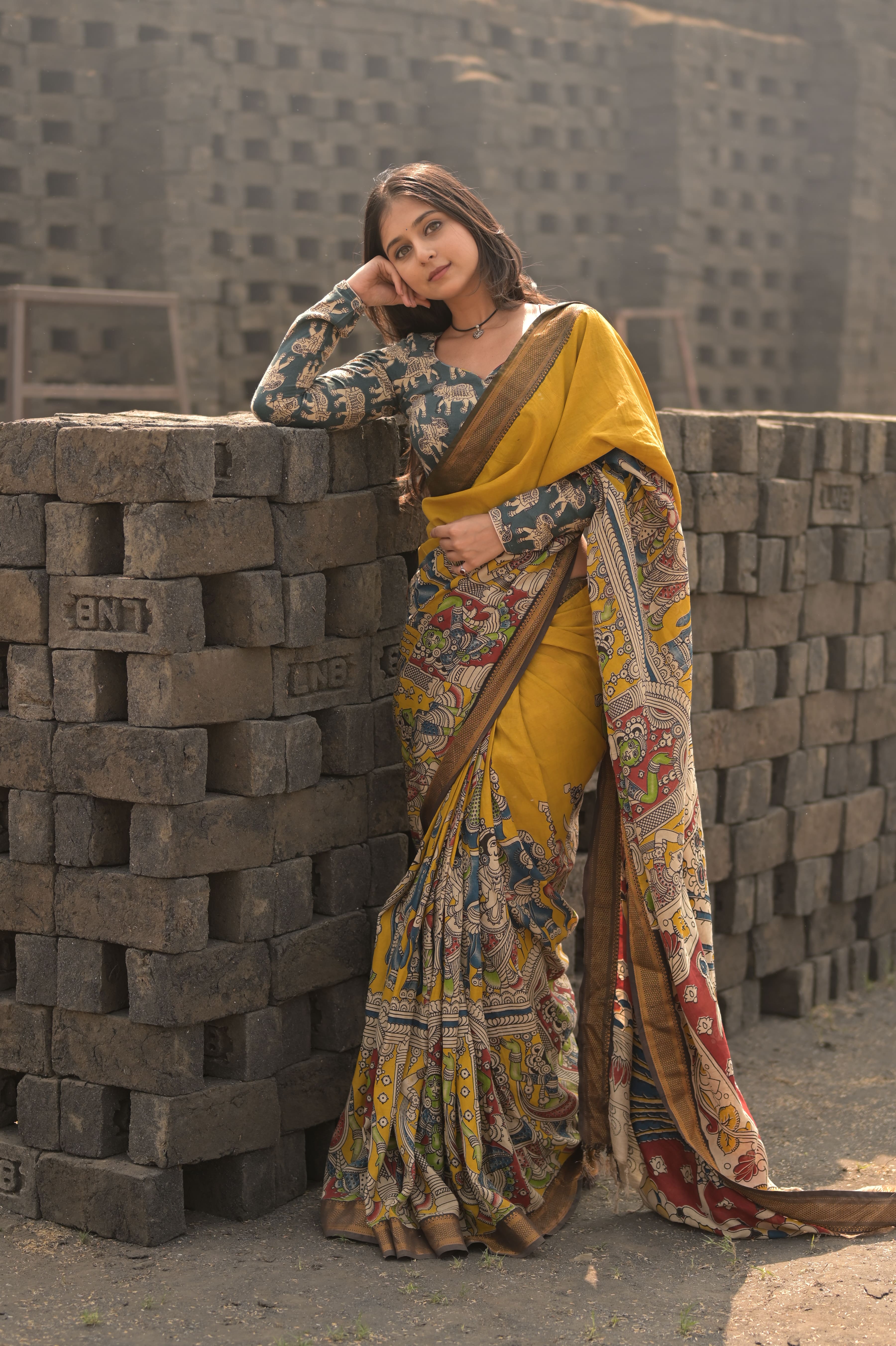 Yellow Kalamkari  Saree With Nizam Border