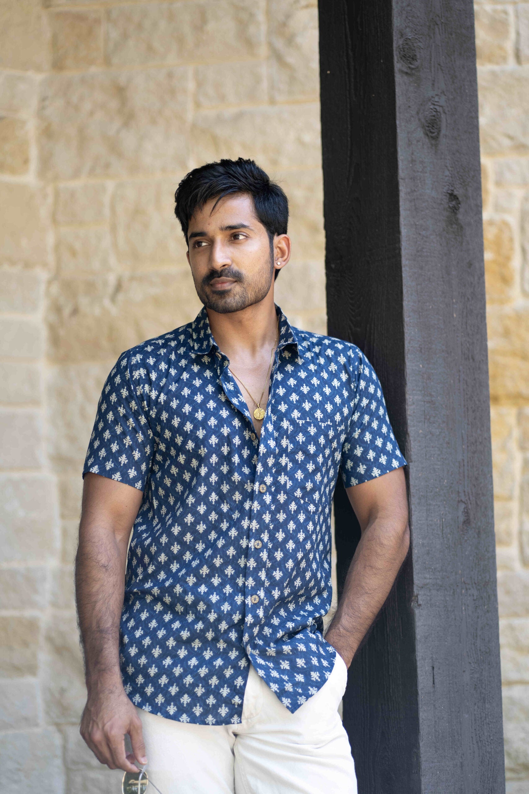 Blue Patterned Cotton Shirt