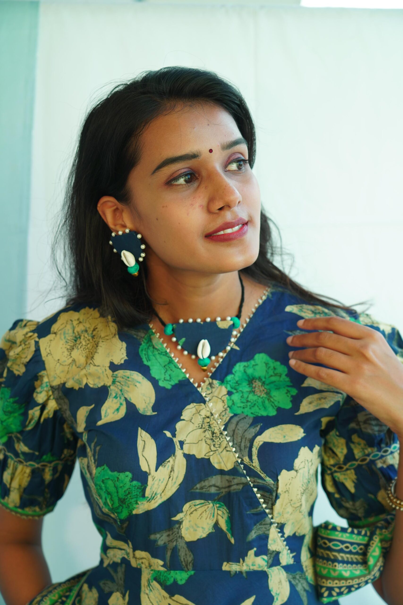 Blue-Green Floral Cotton 3-Piece Set