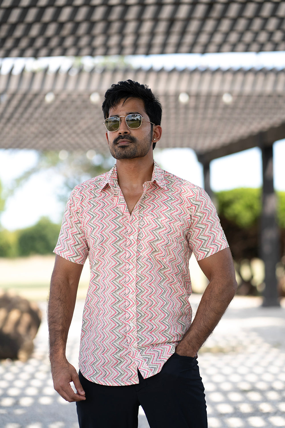 Cotton White Half Sleeves Striped Shirt