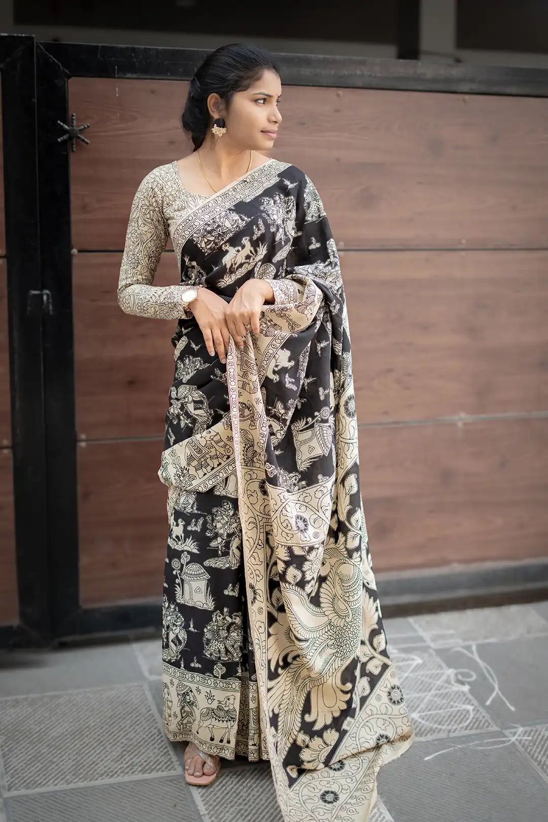 Black Chennuri silk Kalamkari saree