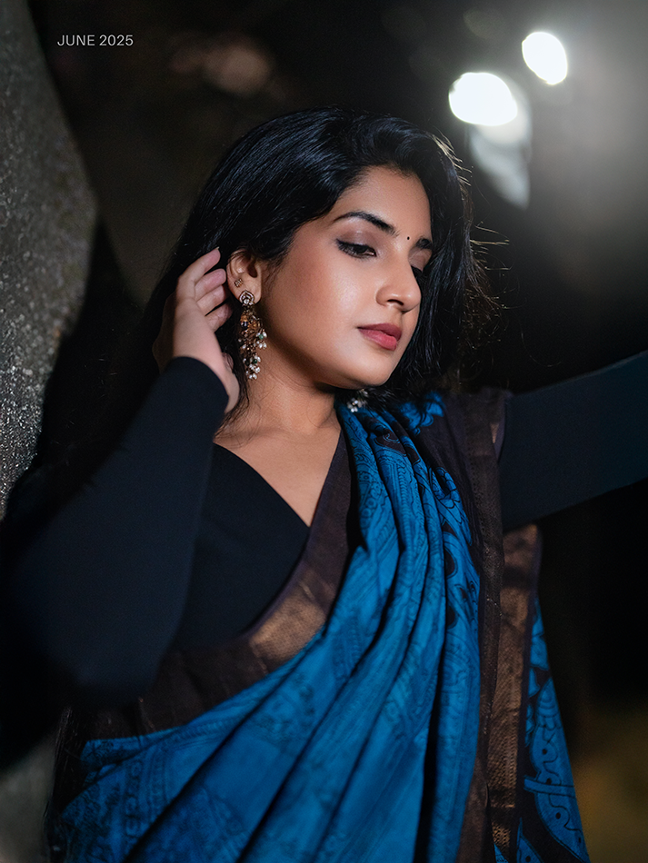 Blue Silk Kalamkari Saree With Nizam Border