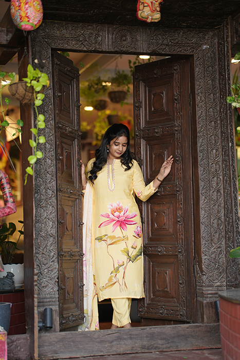 Soft Cotton Floral Printed Kurti Set