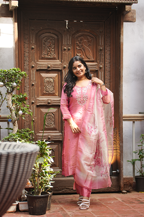 Tissue Kurta Set with Organza Dupatta