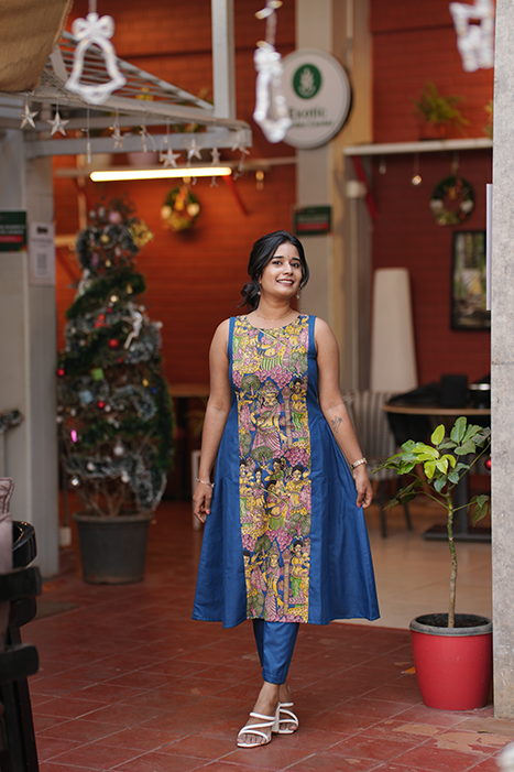 Plain Linen Fabric With Kalamkari Printed