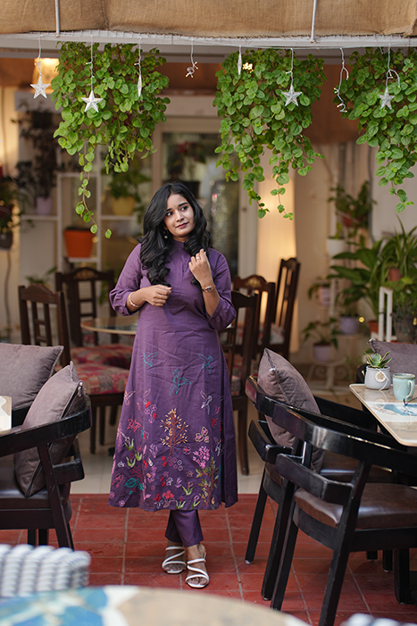 Linen Cotton With Embroidery Cord Set