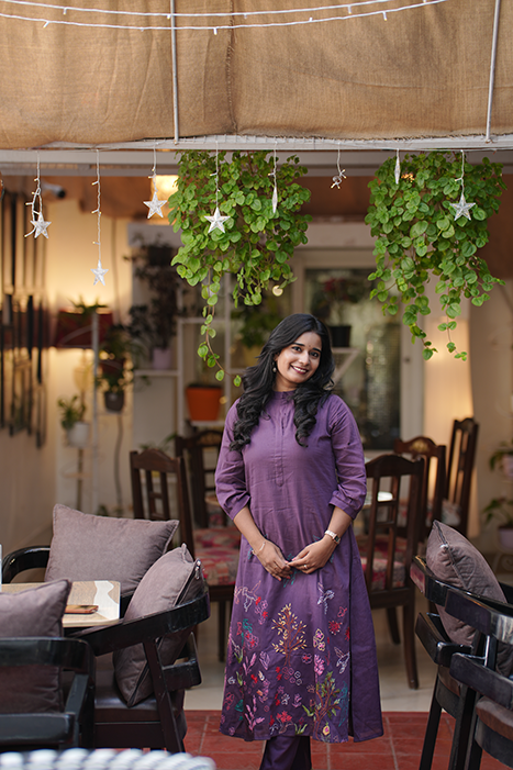 Linen Cotton With Embroidery Cord Set