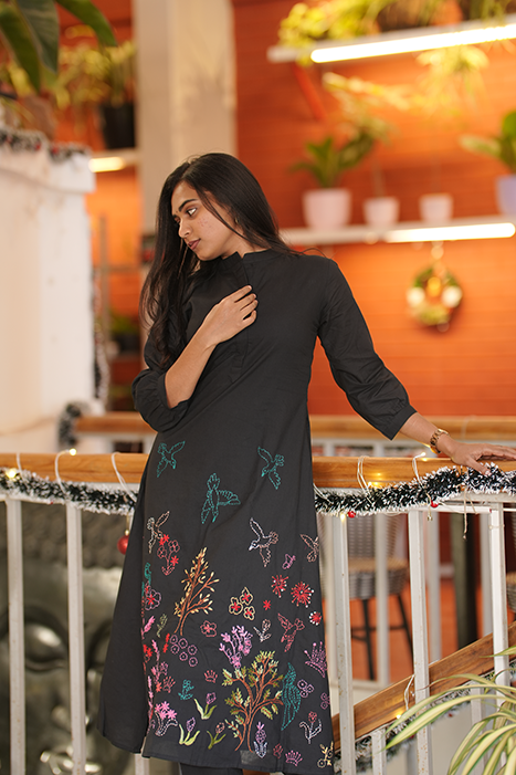 Linen Cotton With Embroidery Cord Set