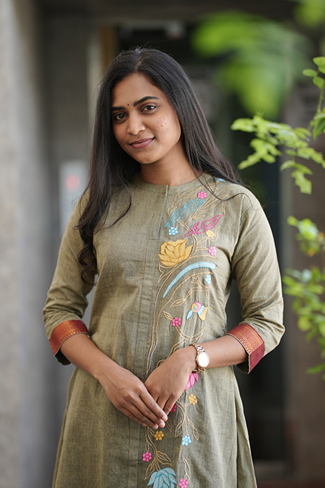 Mangalagiri cotton with machine embroidery on one side