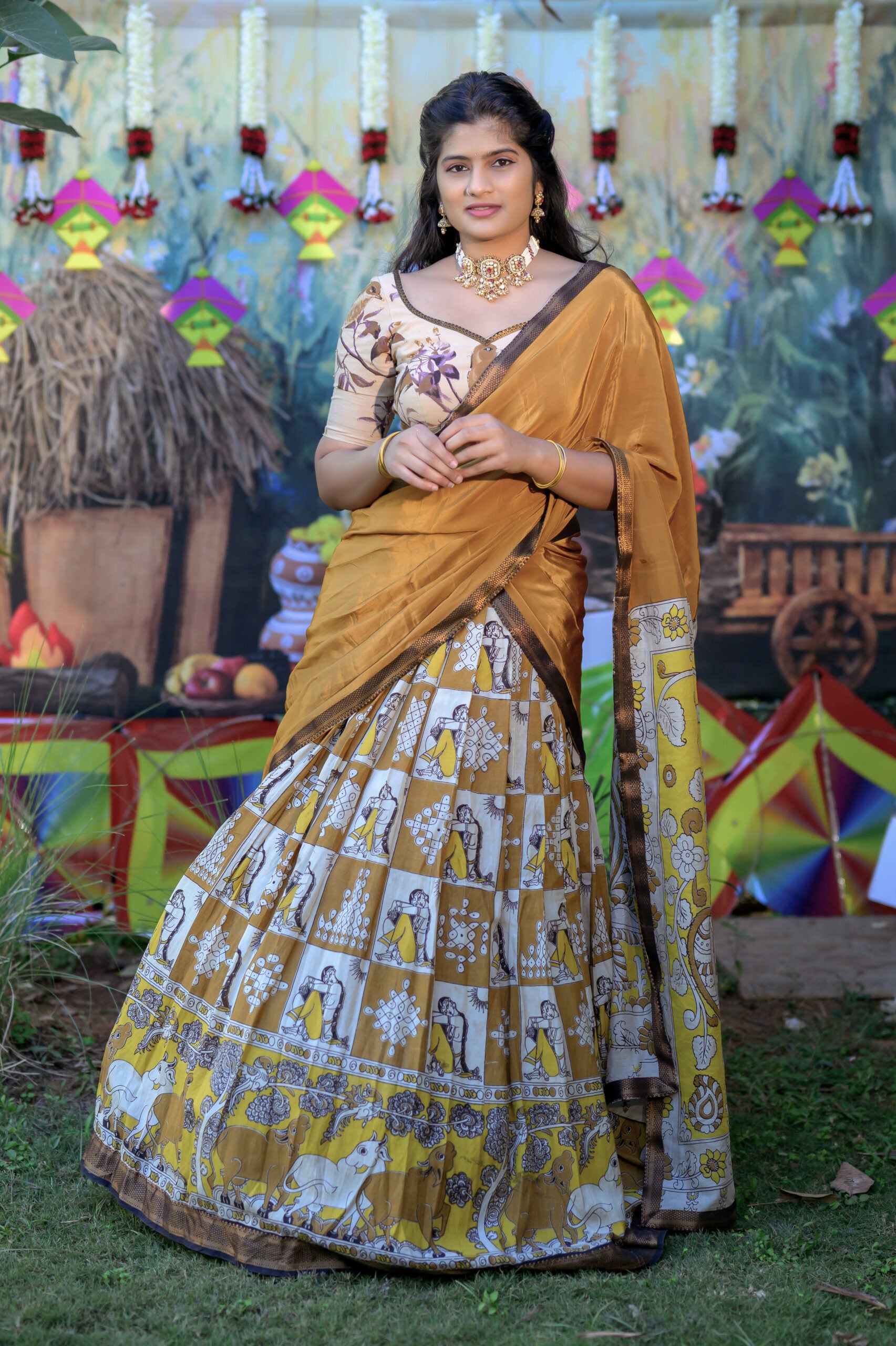 Mustard Yellow Kalamkari Lehenga