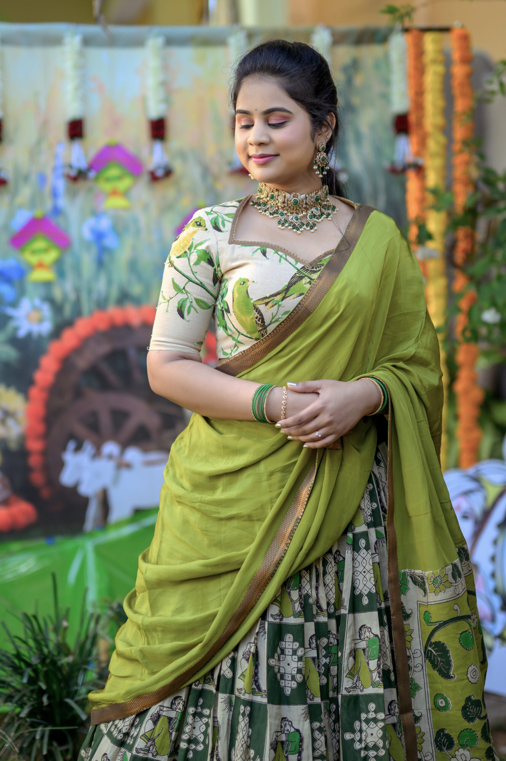 Green Kalamkari Lehenga