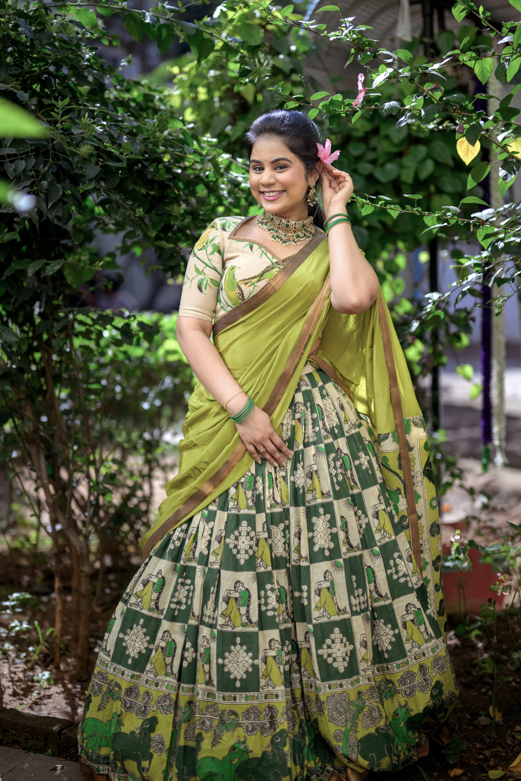 Green Kalamkari Lehenga