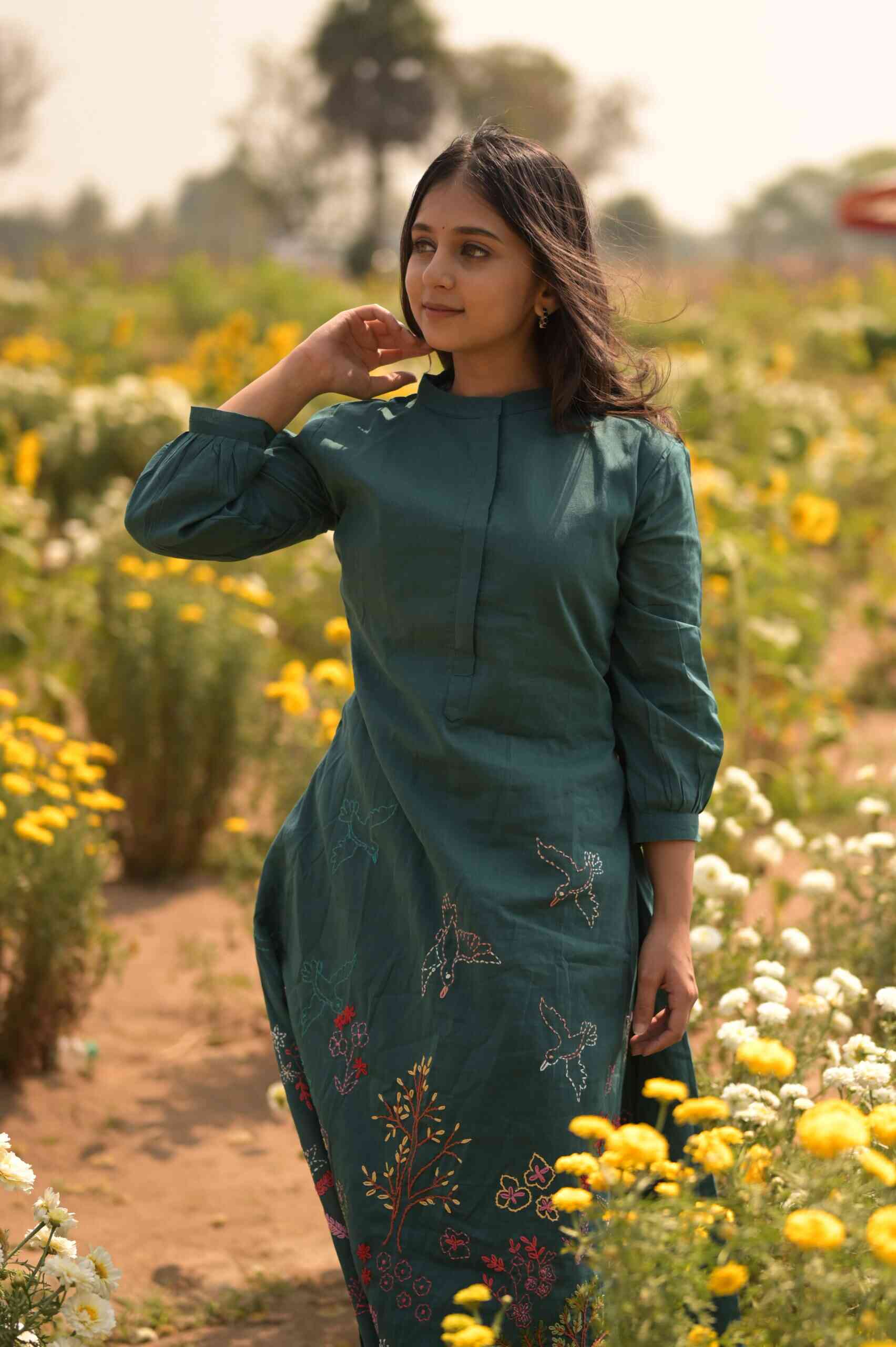 Linen Cotton With Embroidery Cord Set