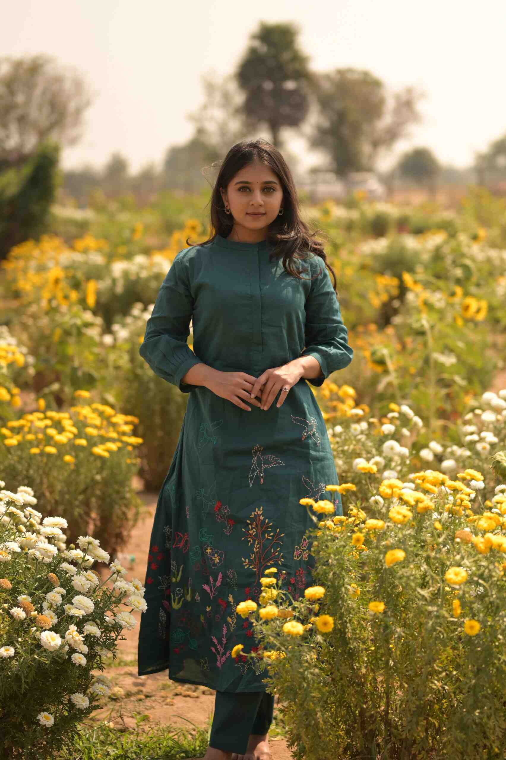 Linen Cotton With Embroidery Cord Set