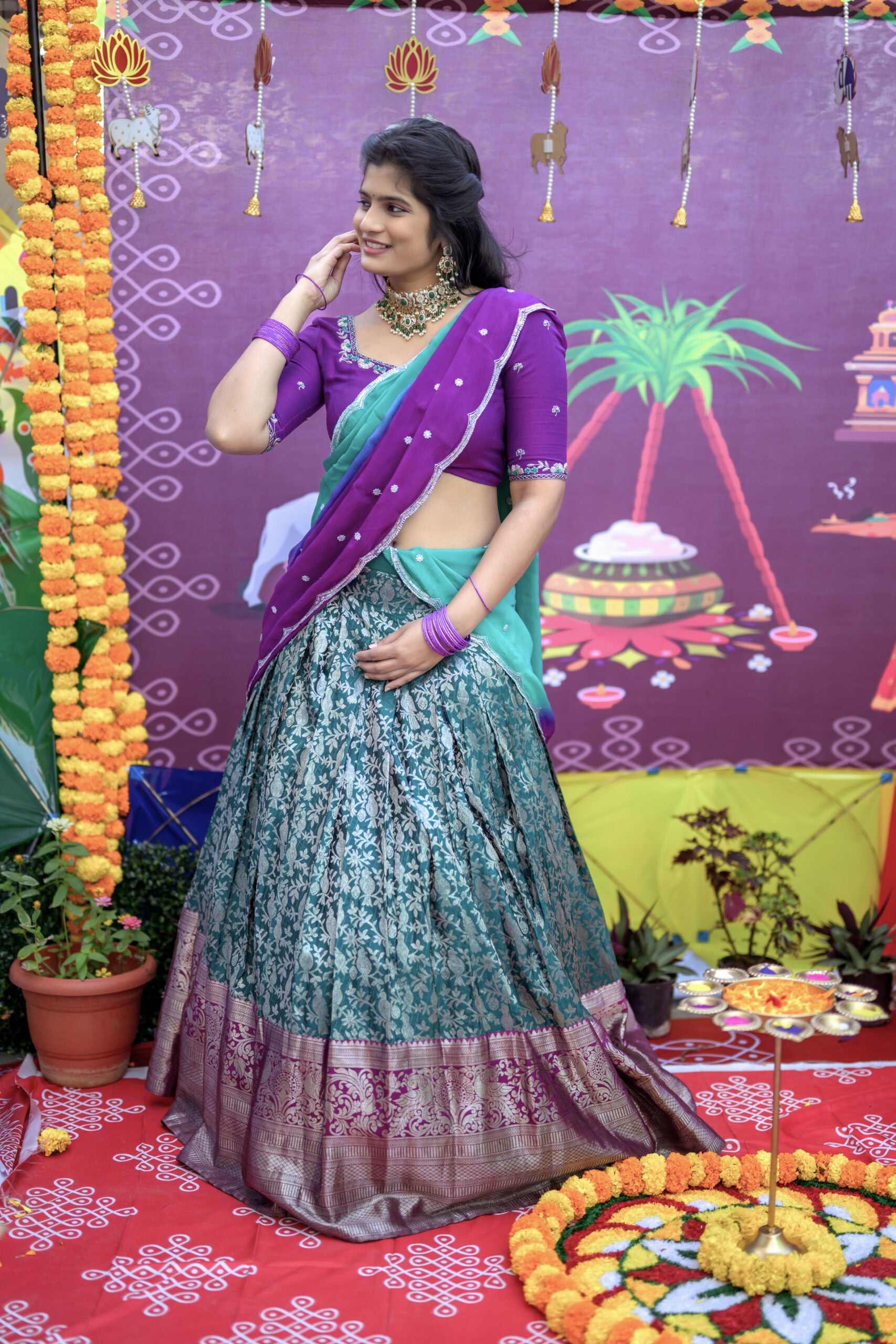 Teal pattu lehenga