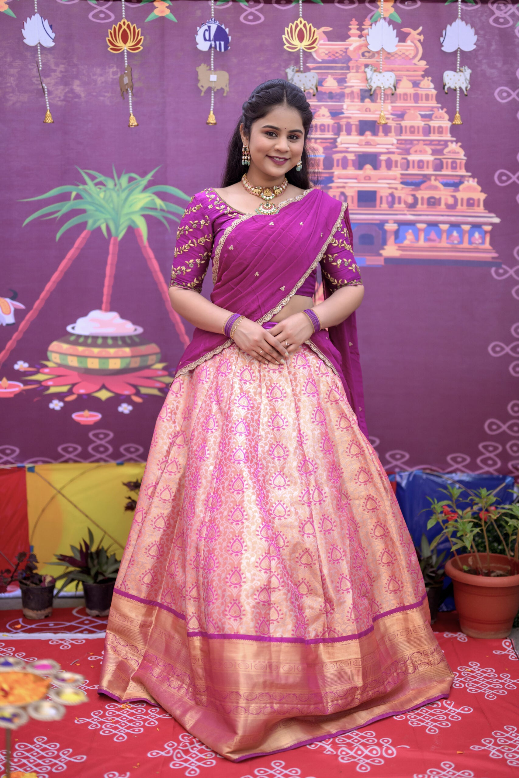 Purple semi pattu lehenga