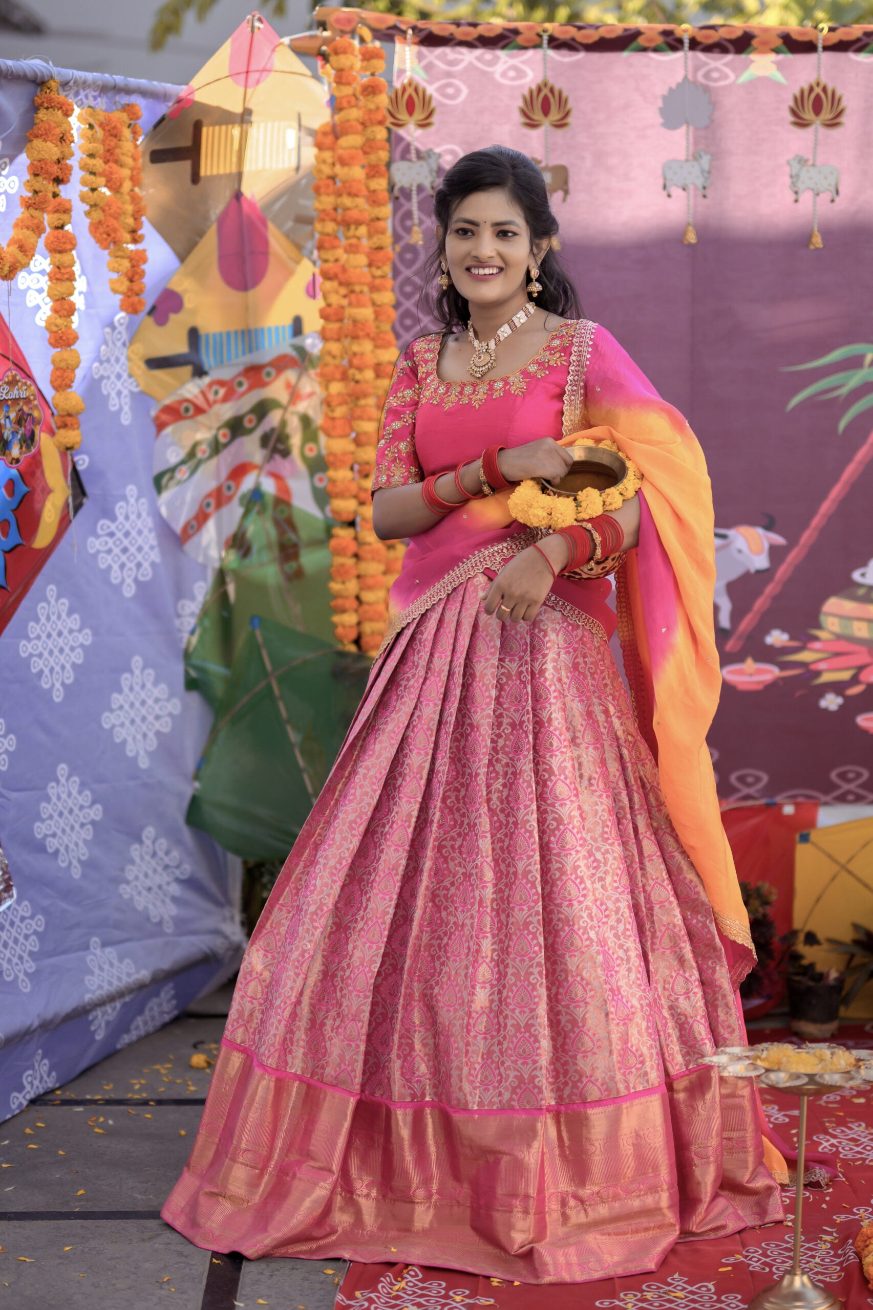 Pink sem pattu lehenga
