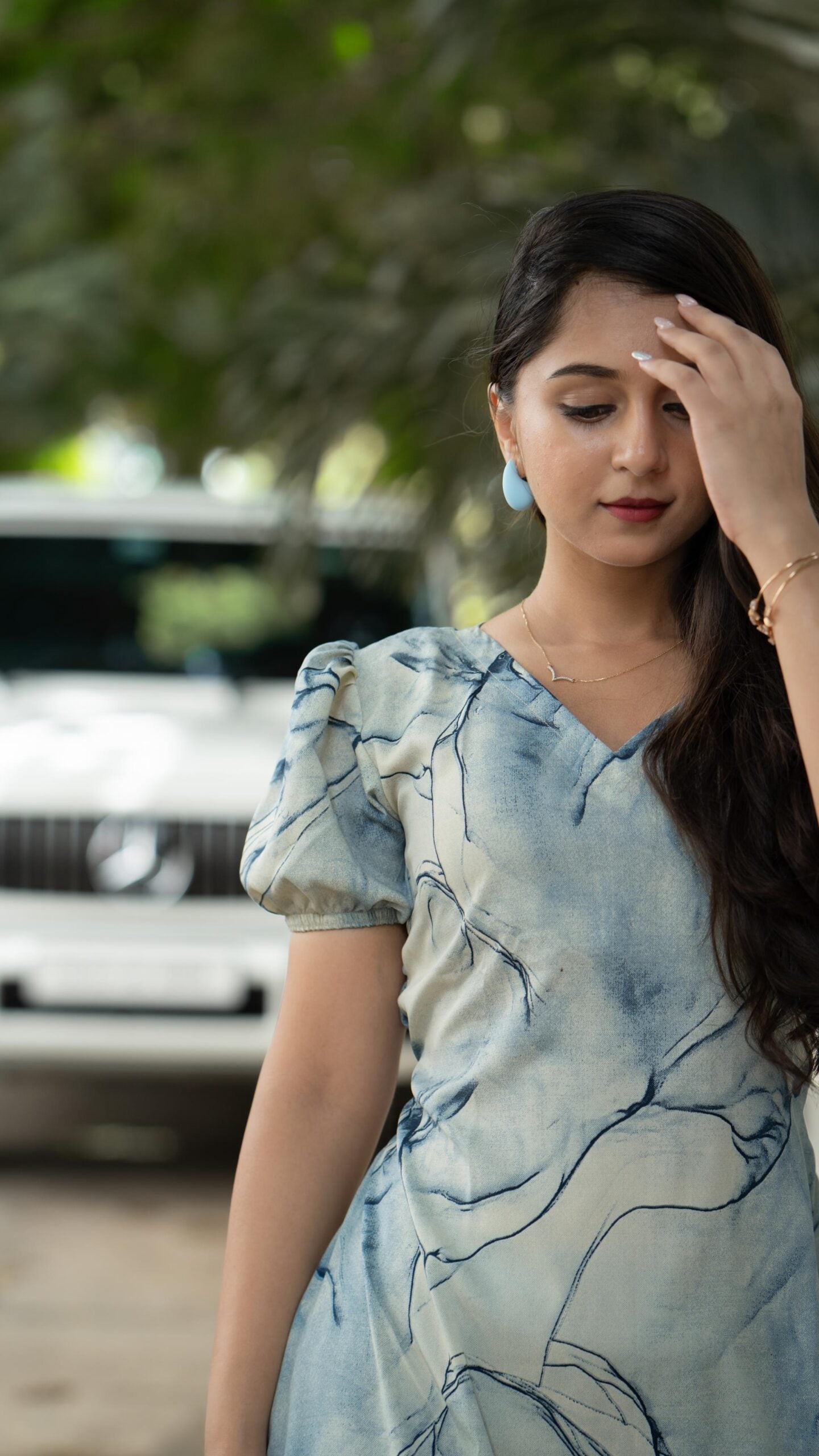 Abstract Print Puff Sleeve Dress