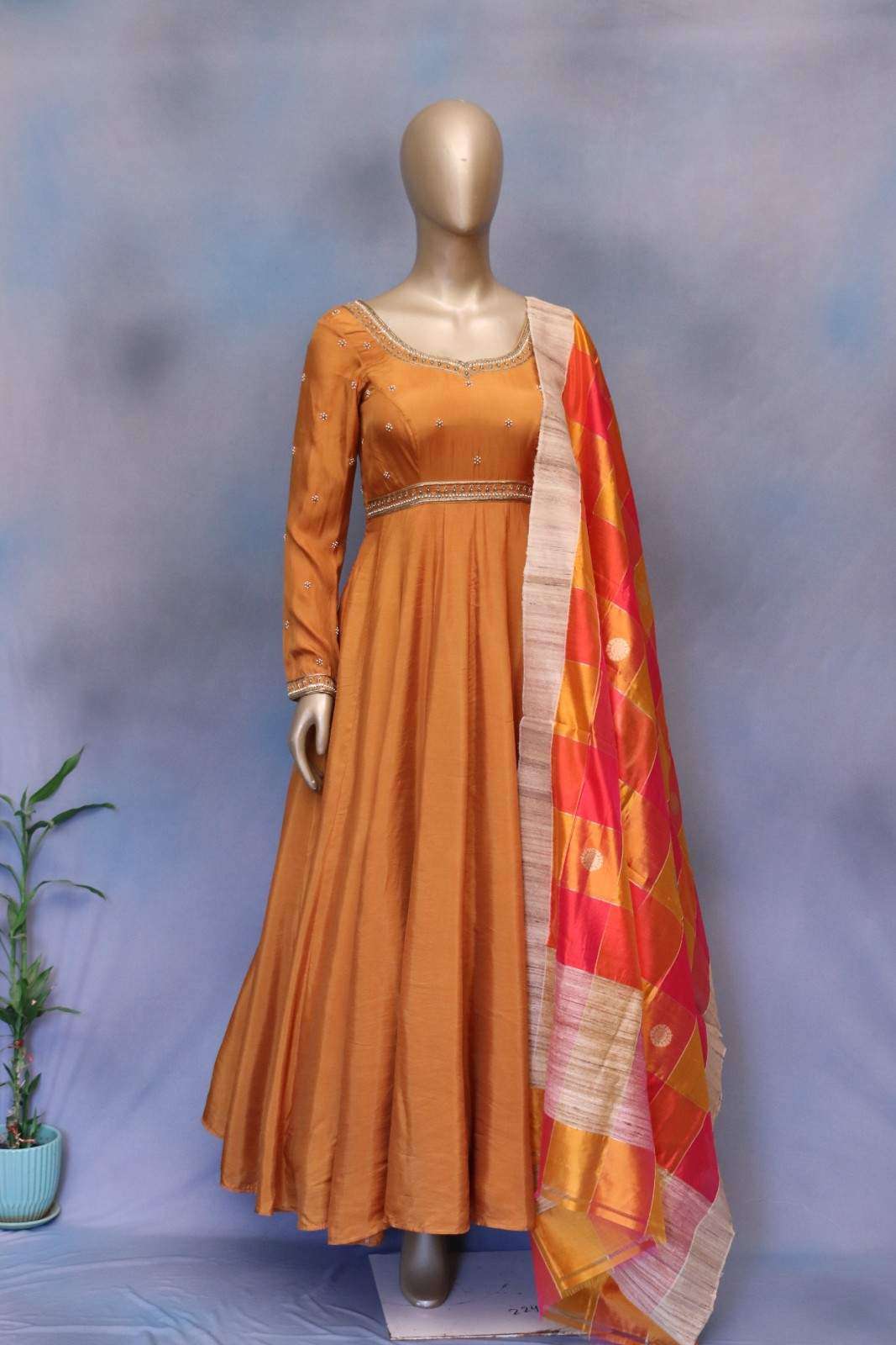 Natural Crepe Anarkali with Banarasi Silk Dupatta
