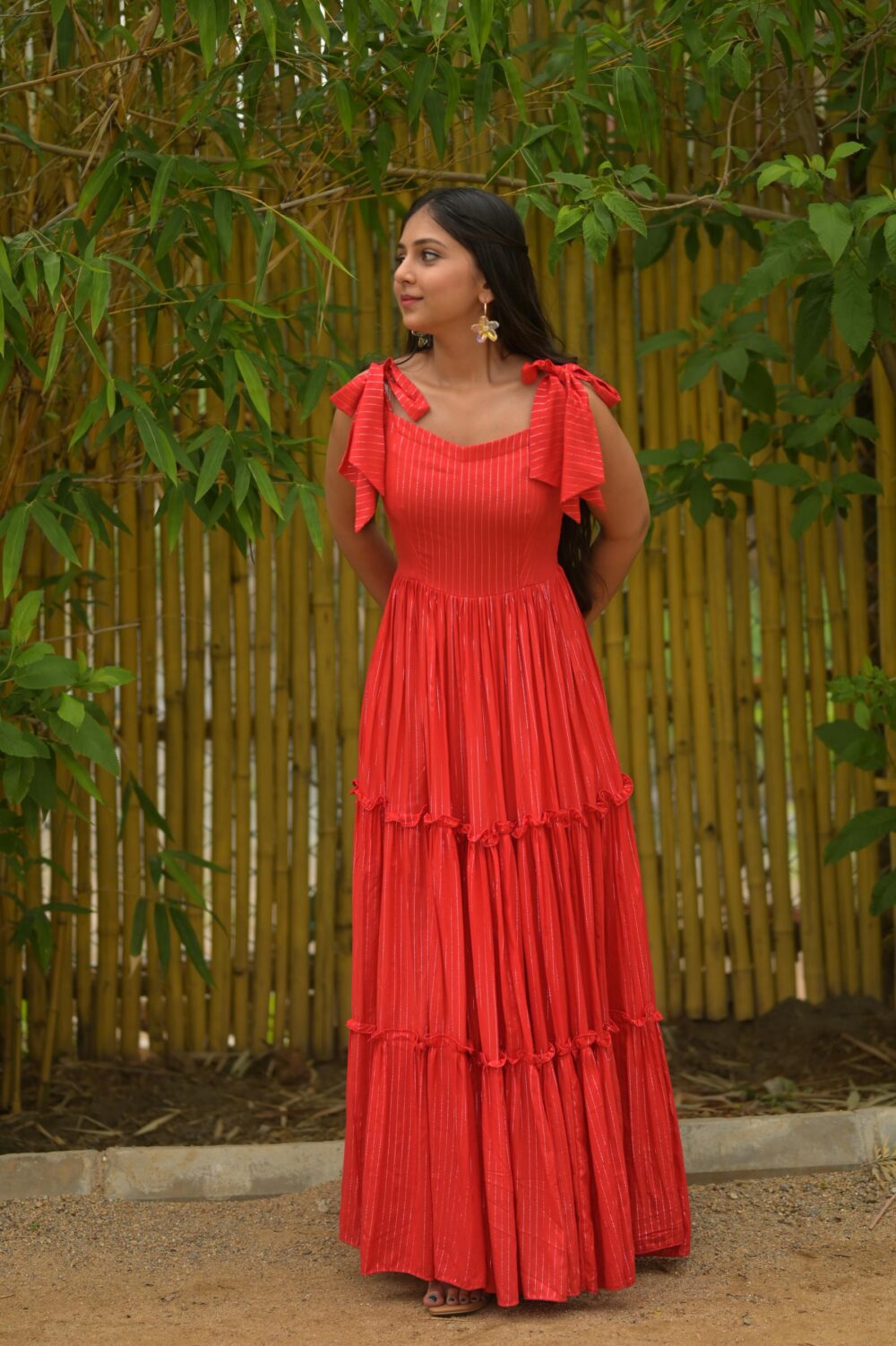 Vibrant Red Soft Cotton Dress - Image 3