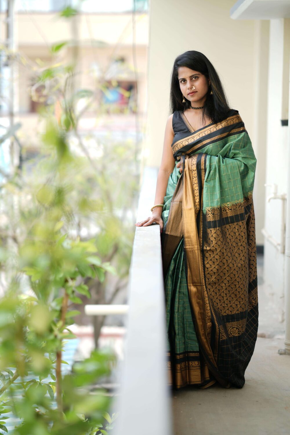 Green and Black Saree