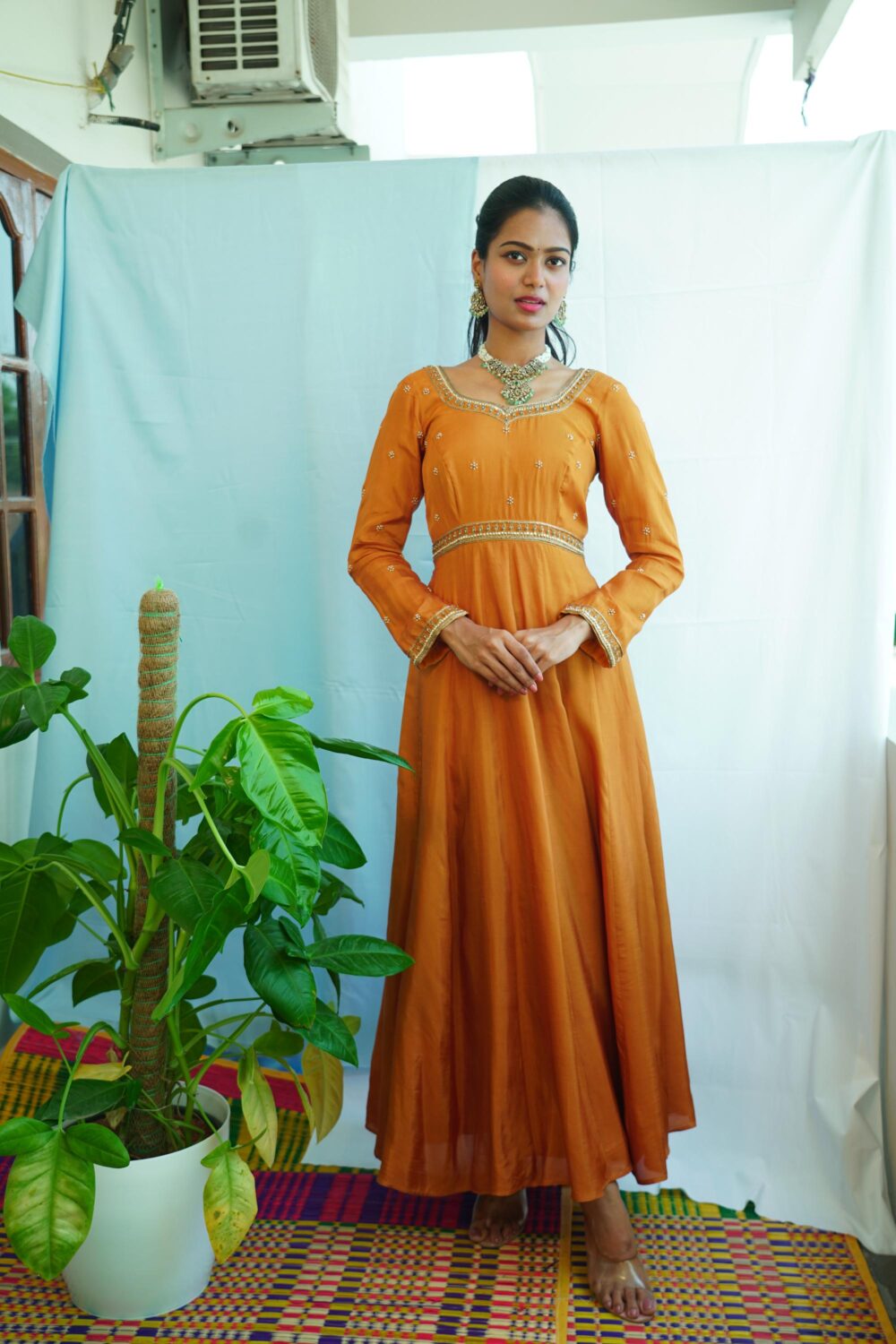 Natural Crepe Hand Embroidered Dress - Image 3