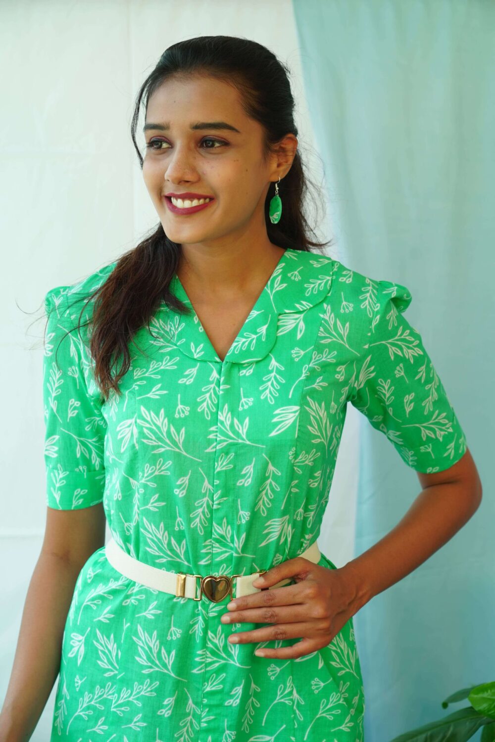 Green Printed Collared Kurti - Image 2