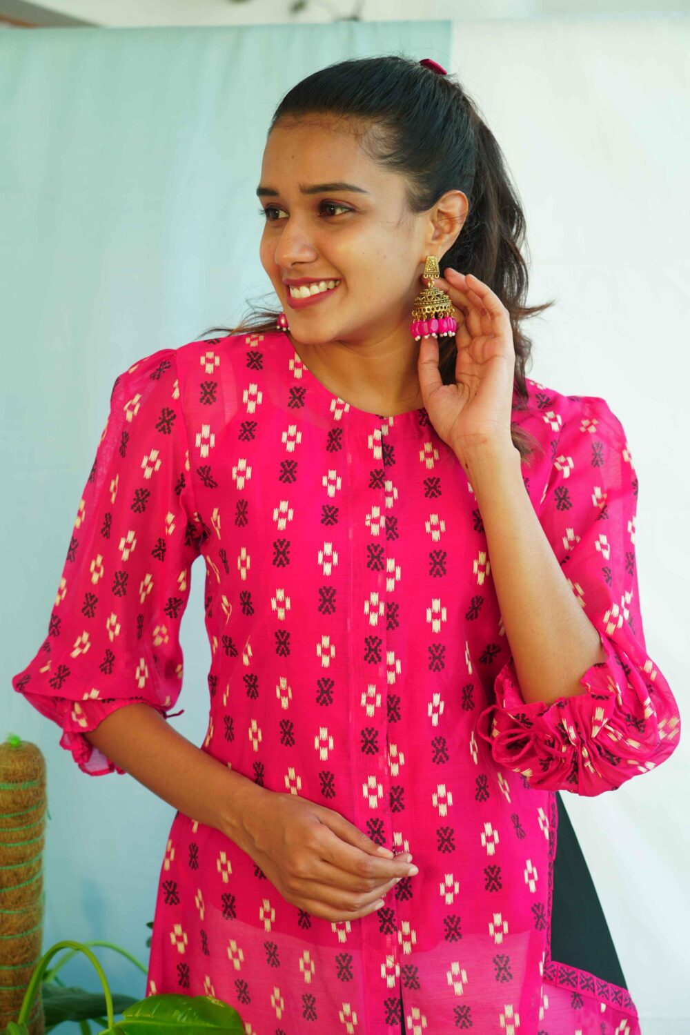 Pink Printed Chanderi Cotton Top