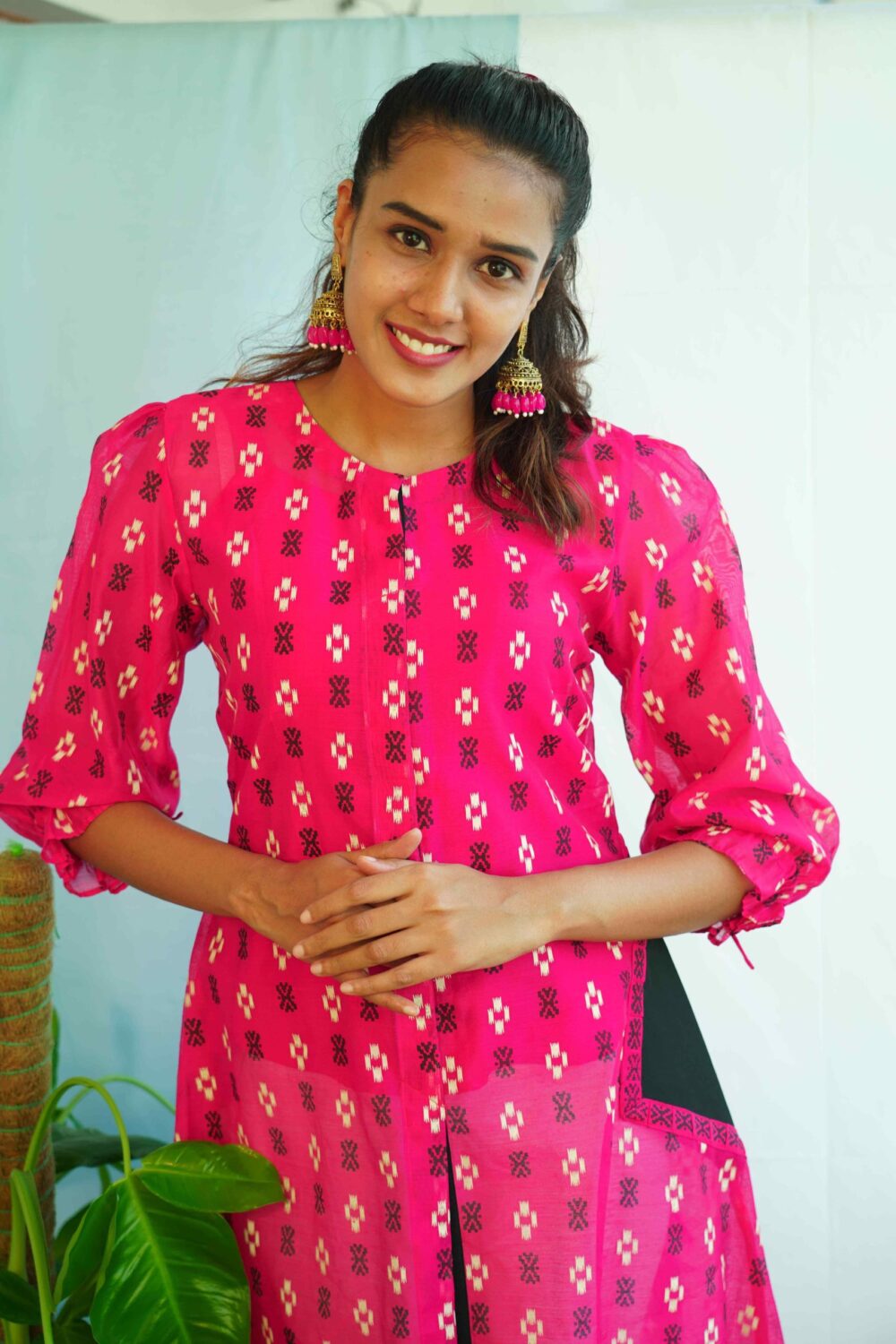 Pink Printed Chanderi Cotton Top - Image 2