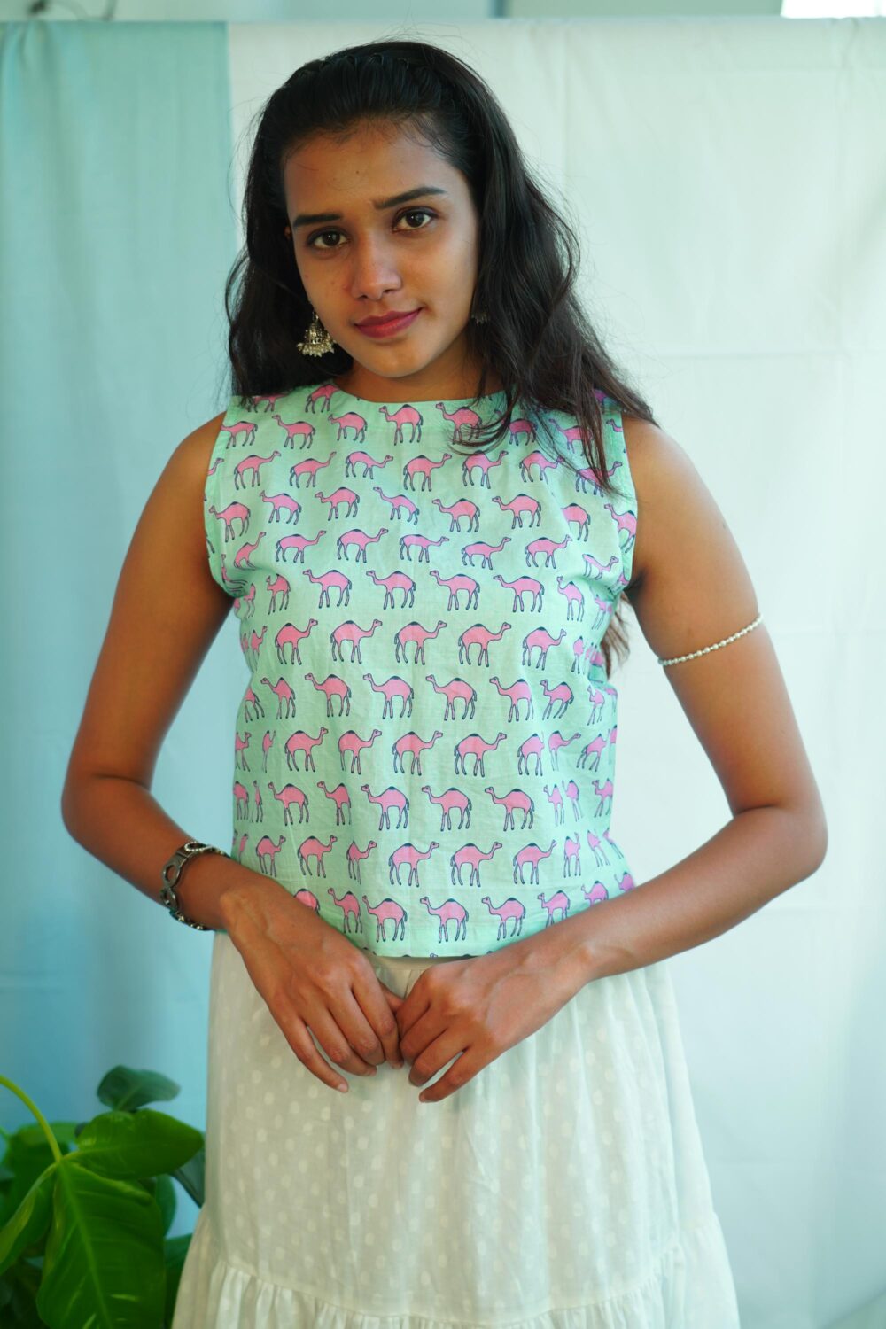 Cotton Skirt and Pink Printed Crop Top - Image 3