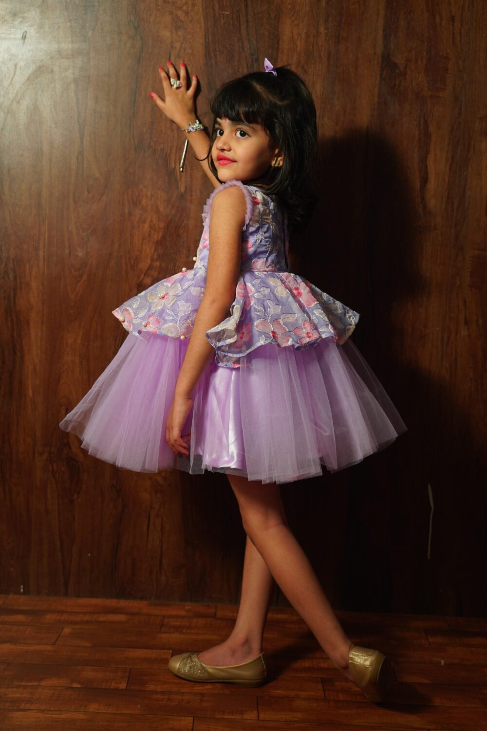 Kids Organza Frock with Pleated Sleeves - Image 3