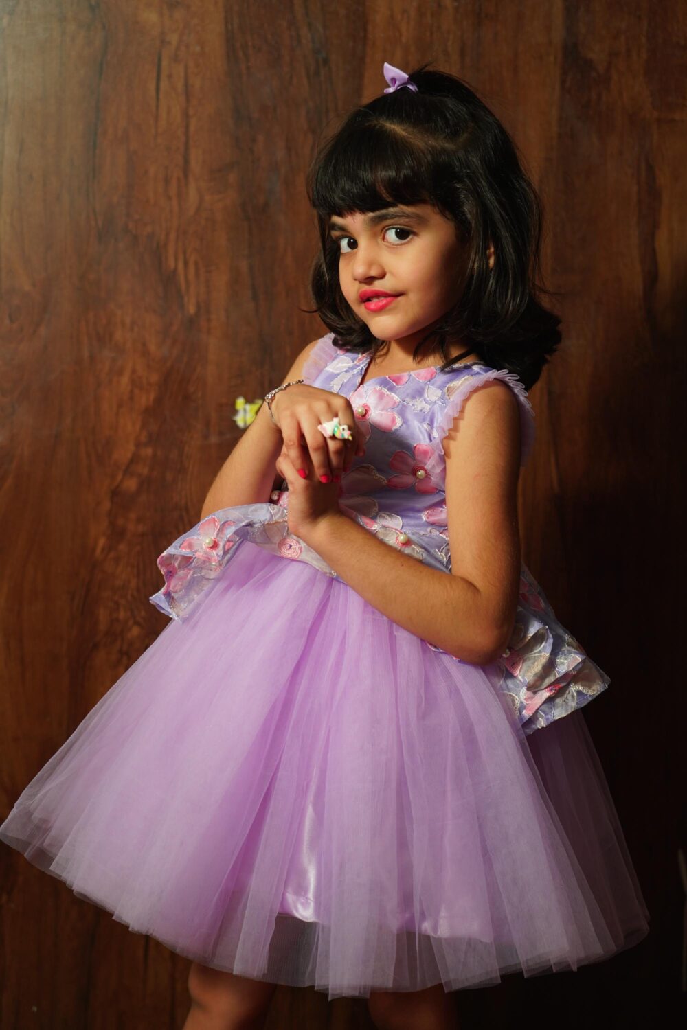 Kids Organza Frock with Pleated Sleeves