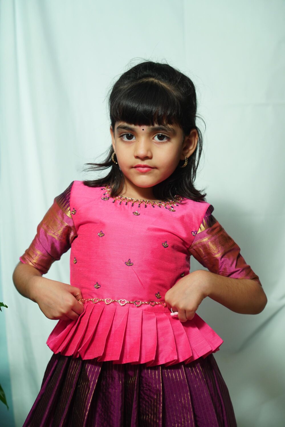 Kids Pattu Lehenga with Ari Work