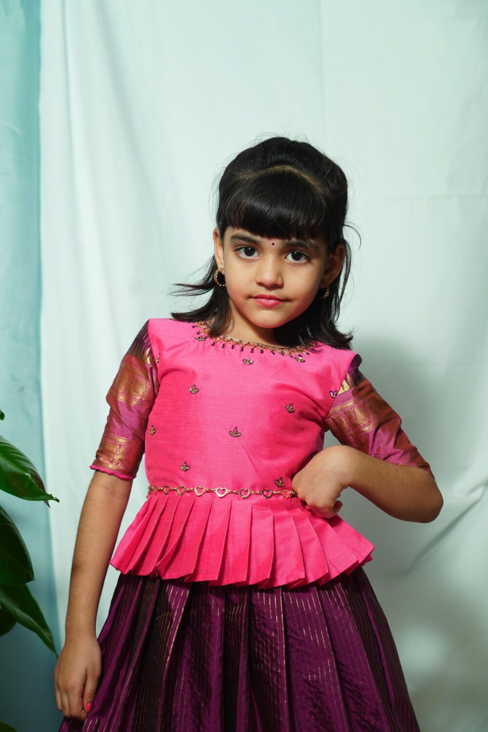 Kids Pattu Lehenga with Ari Work - Image 2