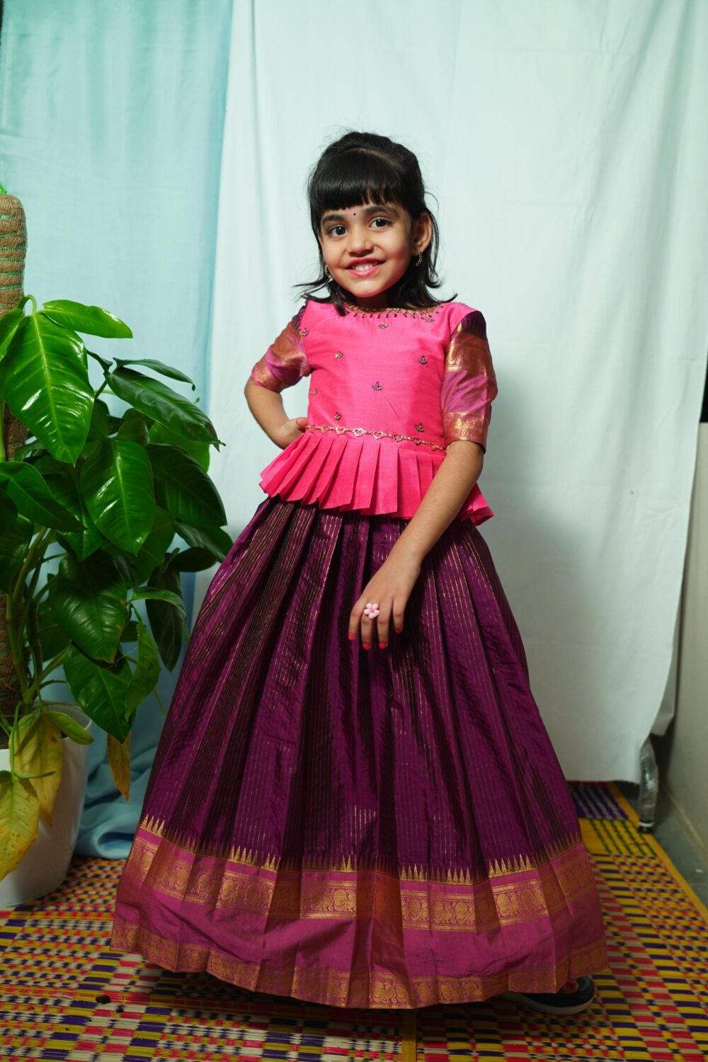 Kids Pattu Lehenga with Ari Work - Image 3