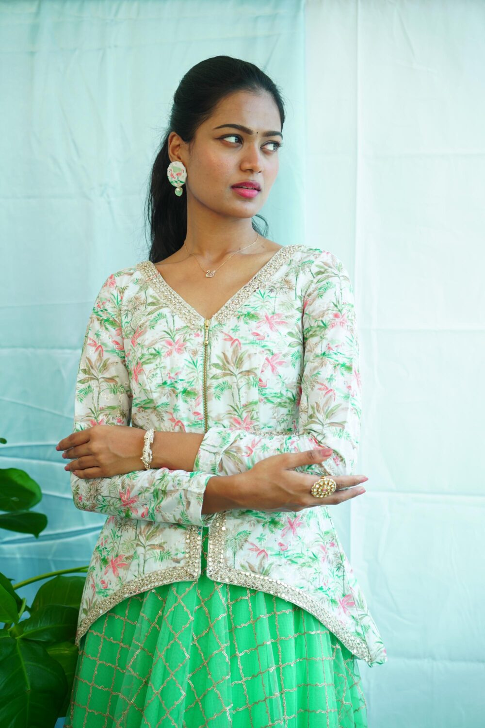 Green Lehenga with Peplum Top