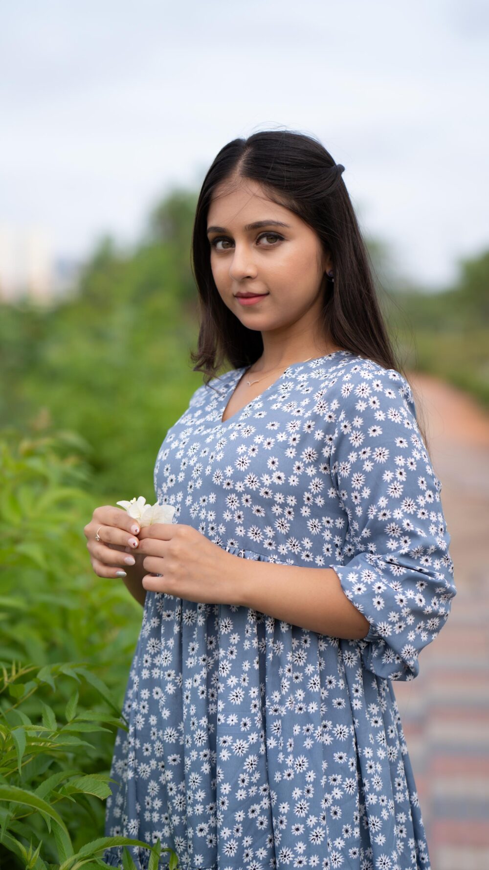 Blue Floral Tiered Dress - Image 2