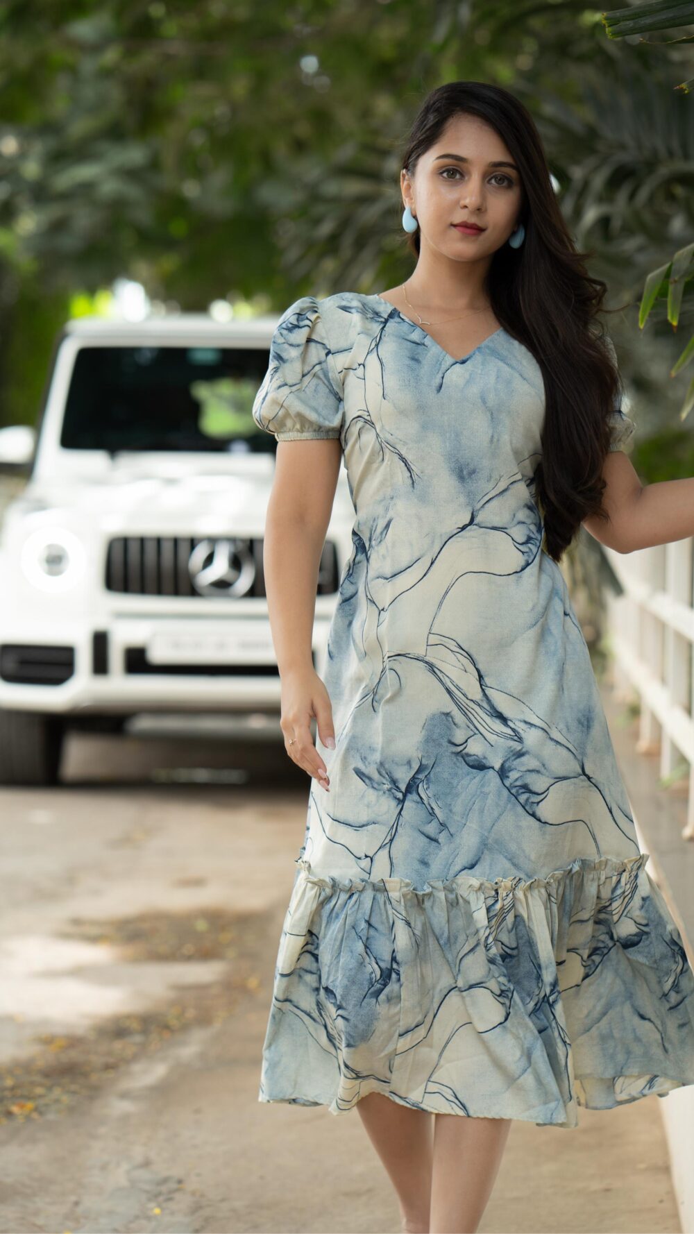 Abstract Print Puff Sleeve Dress - Image 3