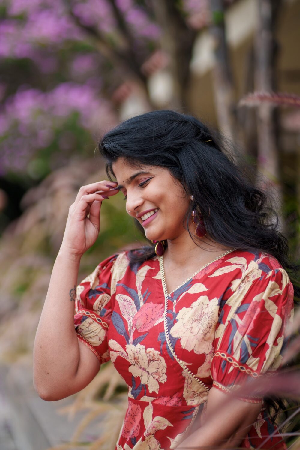 Floral Red Dress with Printed Dupatta - Image 4