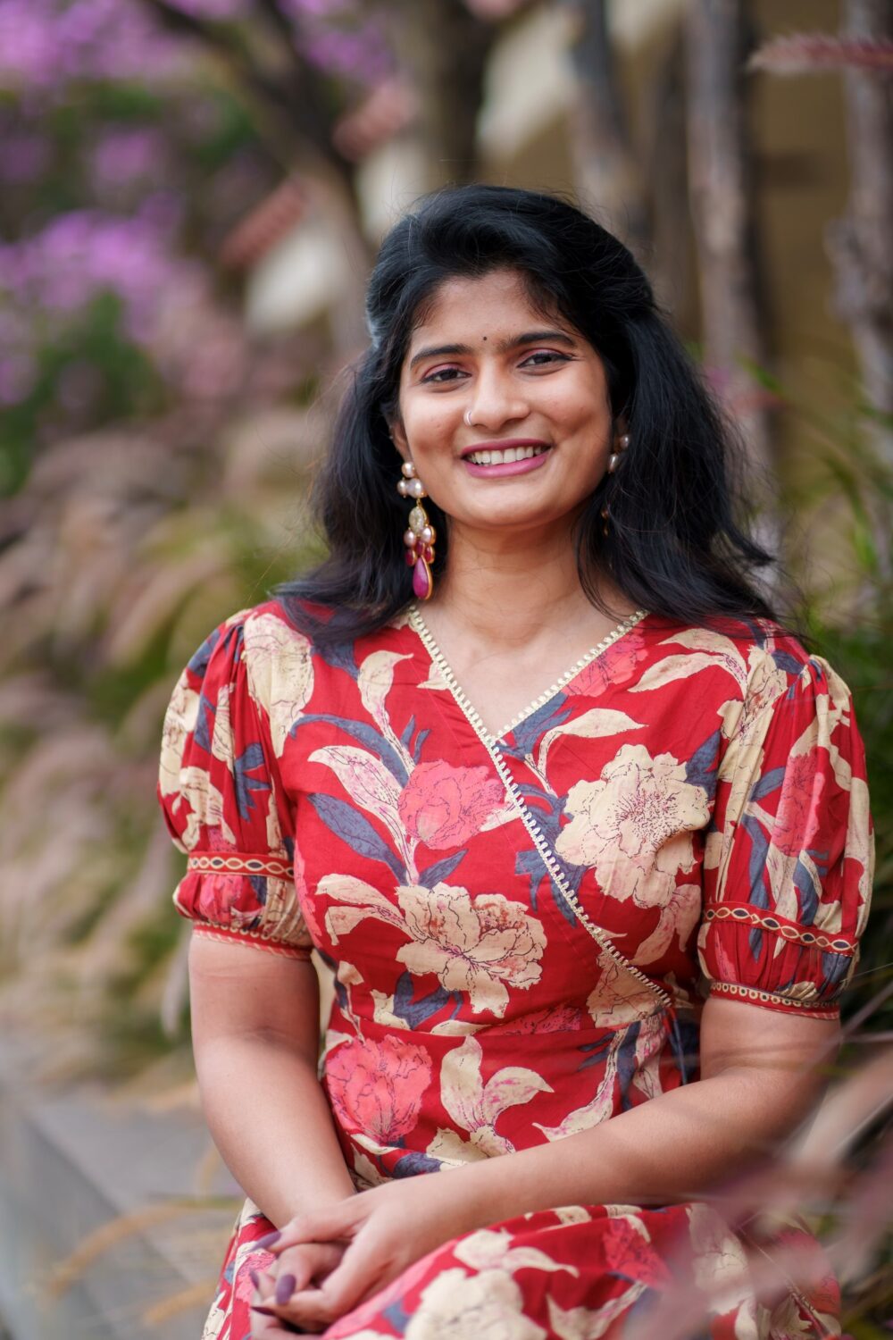 Floral Red Dress with Printed Dupatta - Image 3