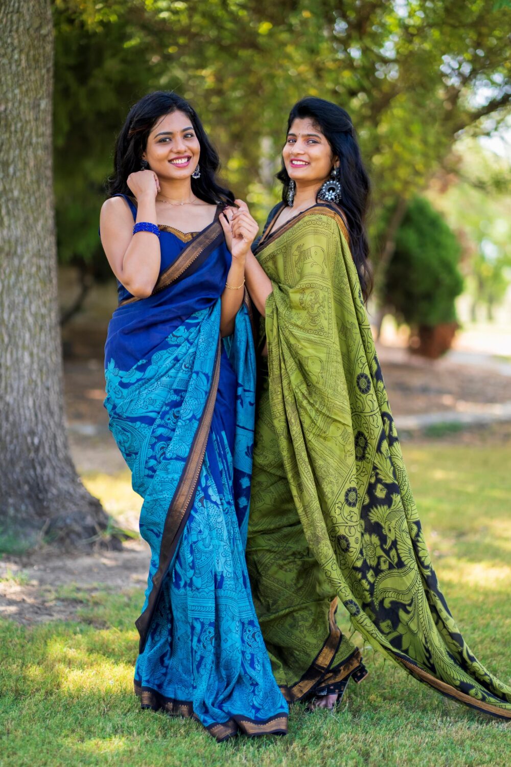 Green Silk Kalamkari Saree with Nizam Border - Image 4