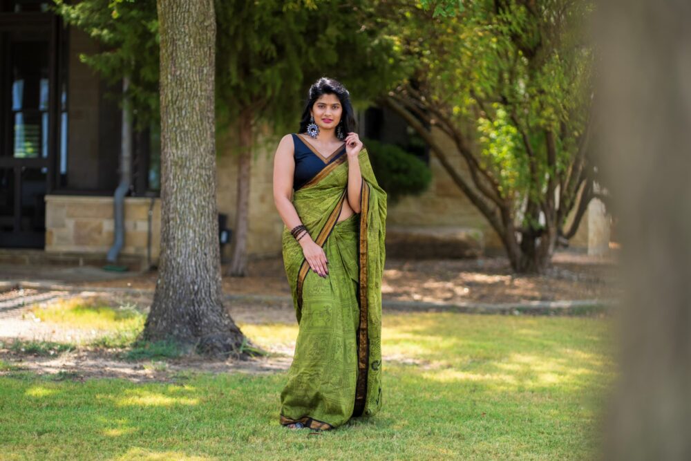 Green Silk Kalamkari Saree with Nizam Border