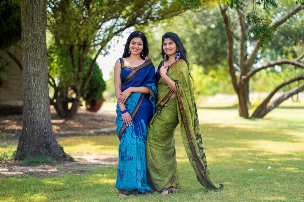 Green Silk Kalamkari Saree with Nizam Border - Image 3