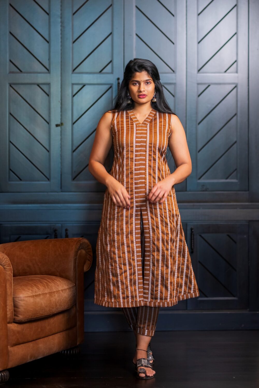 Blended Cotton Striped A-Line Kurti