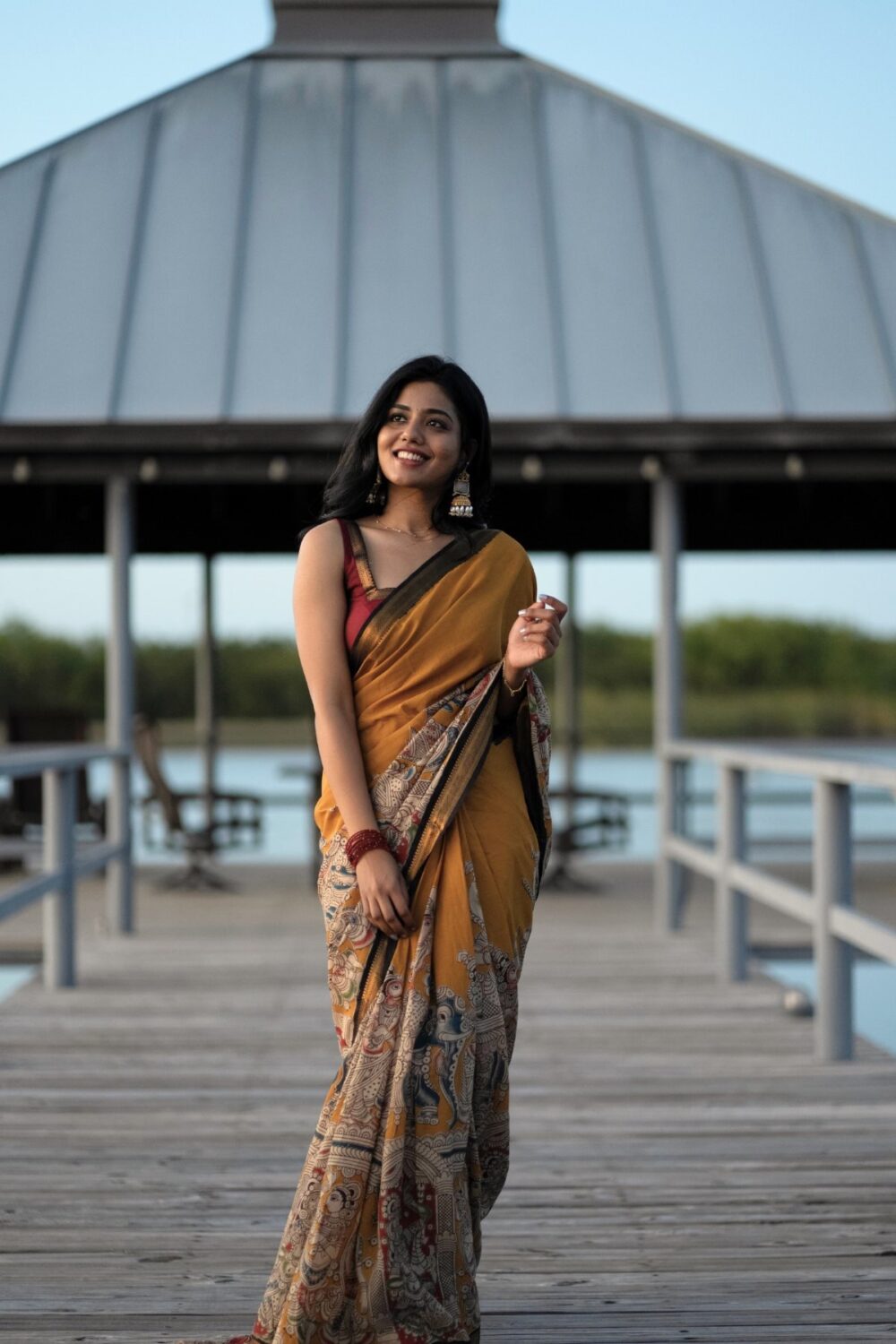 Mustard Yellow Kalamkari Saree