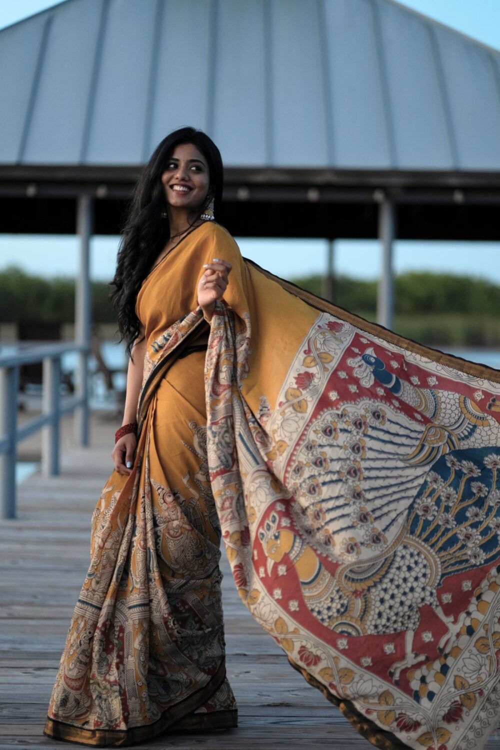 Mustard Yellow Kalamkari Saree - Image 3