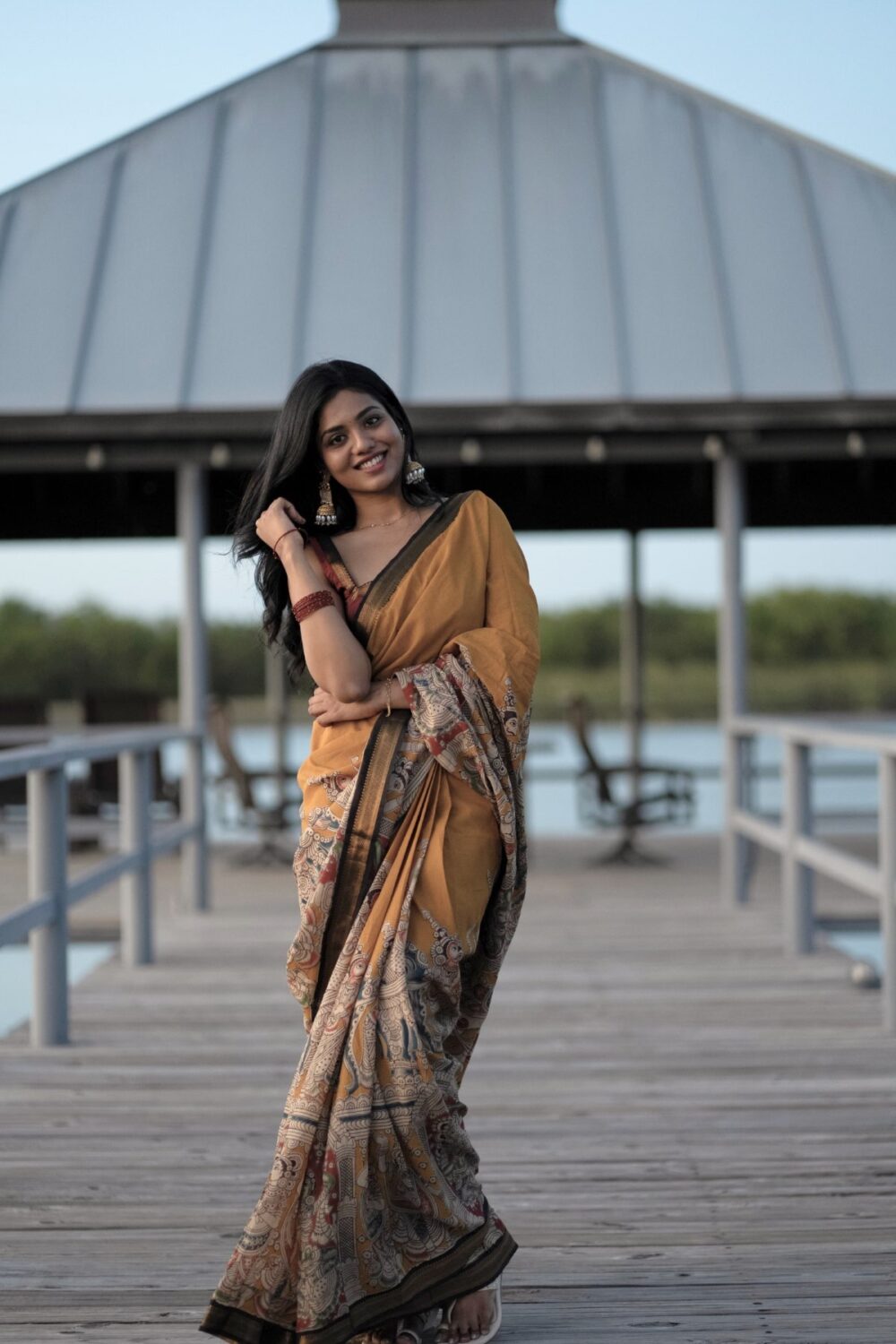 Mustard Yellow Kalamkari Saree - Image 5