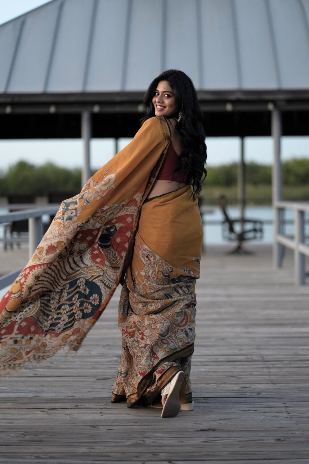 Mustard Yellow Kalamkari Saree - Image 4