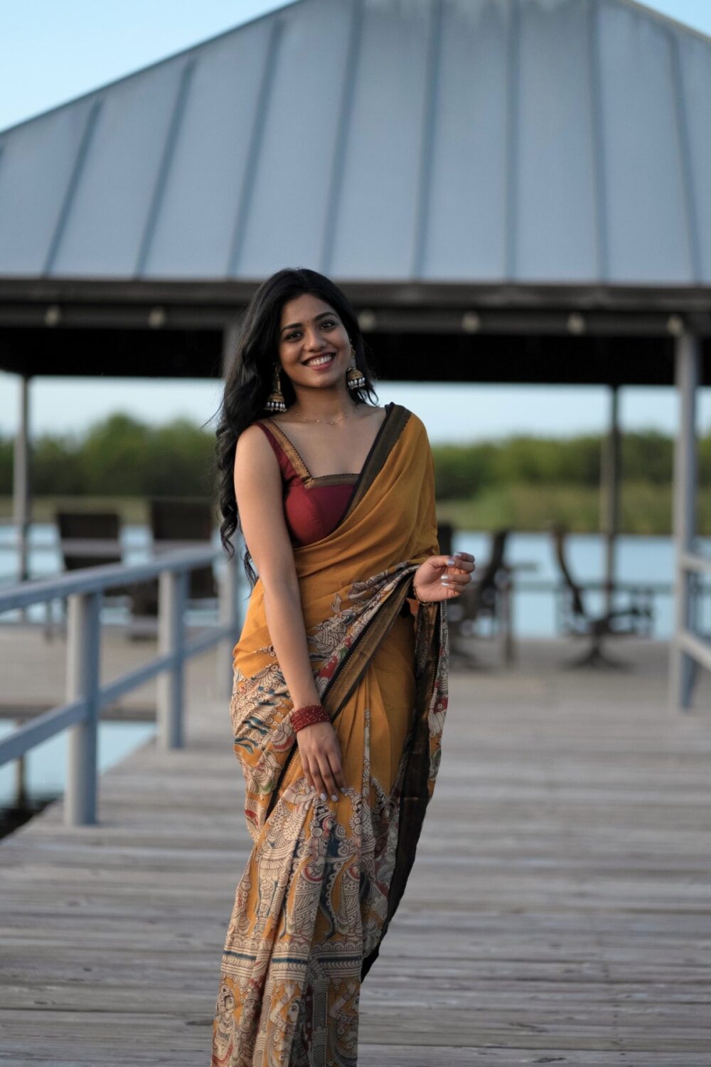 Mustard Yellow Kalamkari Saree - Image 2